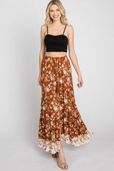 Camel Floral Button Front Maxi Skirt