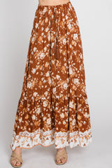 Camel Floral Button Front Maxi Skirt