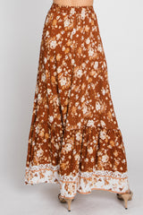 Camel Floral Button Front Maxi Skirt