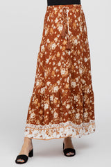 Camel Floral Button Front Maternity Maxi Skirt