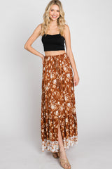 Camel Floral Button Front Maxi Skirt