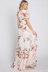 Cream Floral Chiffon Maxi Dress