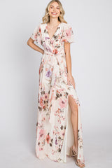 Cream Floral Chiffon Maxi Dress