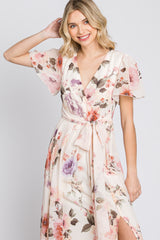 Cream Floral Chiffon Maxi Dress