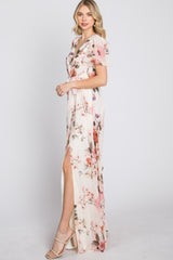 Cream Floral Chiffon Maxi Dress