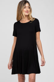 Black Basic Short Sleeve Maternity Dress