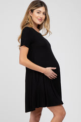 Black Basic Short Sleeve Maternity Dress