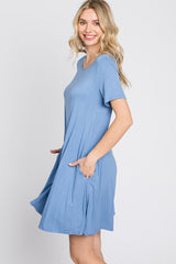 Blue Basic Short Sleeve Dress