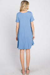 Blue Basic Short Sleeve Dress