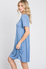 Blue Basic Short Sleeve Dress