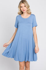 Blue Basic Short Sleeve Dress