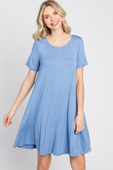 Blue Basic Short Sleeve Dress