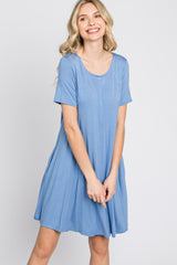 Blue Basic Short Sleeve Dress