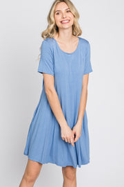 Blue Basic Short Sleeve Dress