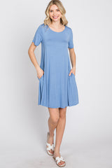 Blue Basic Short Sleeve Dress