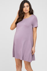 Lavender Basic Short Sleeve Maternity Dress