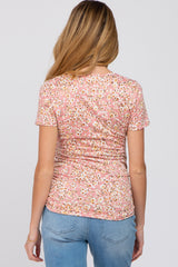 Pink Floral Wrap Maternity/Nursing Fitted Top