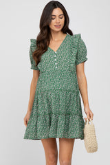 Green Floral Tiered Ruffle Maternity Dress