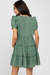 Green Floral Tiered Ruffle Maternity Dress