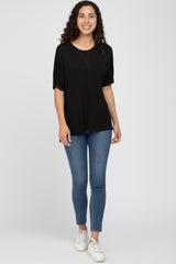 Black Short Sleeve Side Slit Top