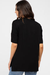 Black Short Sleeve Side Slit Maternity Top