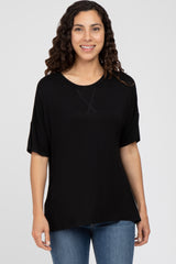 Black Short Sleeve Side Slit Top