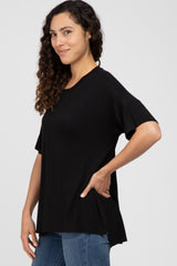 Black Short Sleeve Side Slit Top