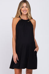 Black Halter Neck Maternity Swing Dress