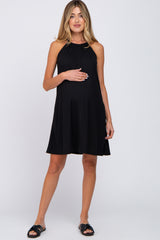 Black Halter Neck Maternity Swing Dress