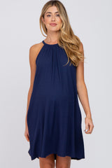 Navy Blue Halter Neck Maternity Swing Dress