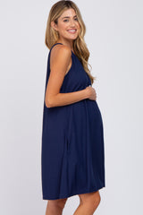 Navy Blue Halter Neck Maternity Swing Dress