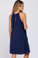 Navy Blue Halter Neck Maternity Swing Dress