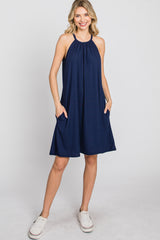 Navy Blue Halter Neck Maternity Swing Dress