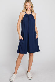 Navy Blue Halter Neck Swing Dress