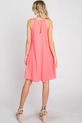 Coral Halter Neck Swing Dress