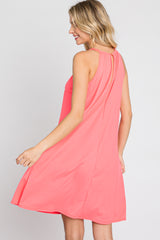 Coral Halter Neck Swing Dress