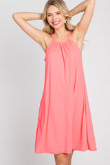 Coral Halter Neck Swing Dress