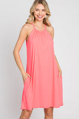 Coral Halter Neck Swing Dress