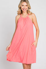 Coral Halter Neck Swing Dress