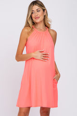 Coral Halter Neck Maternity Swing Dress