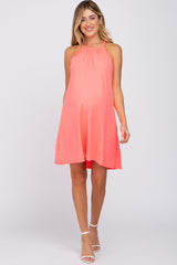 Coral Halter Neck Maternity Swing Dress