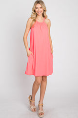 Coral Halter Neck Maternity Swing Dress