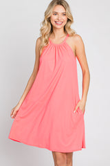 Coral Halter Neck Swing Dress