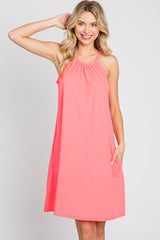 Coral Halter Neck Swing Dress