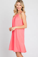 Coral Halter Neck Swing Dress