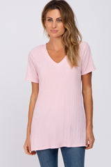 Pink Textured V-Neck Maternity Top