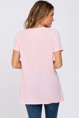 Pink Textured V-Neck Top