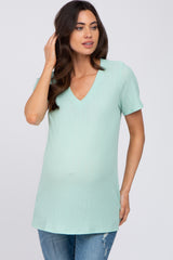 Mint Green Textured V-Neck Maternity Top