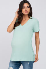 Mint Green Textured V-Neck Maternity Top