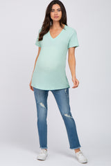 Mint Green Textured V-Neck Maternity Top